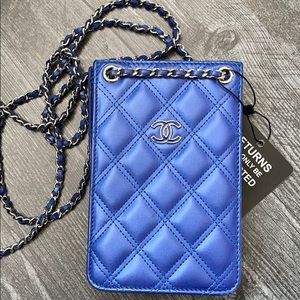 Chanel blue quilted phone purse